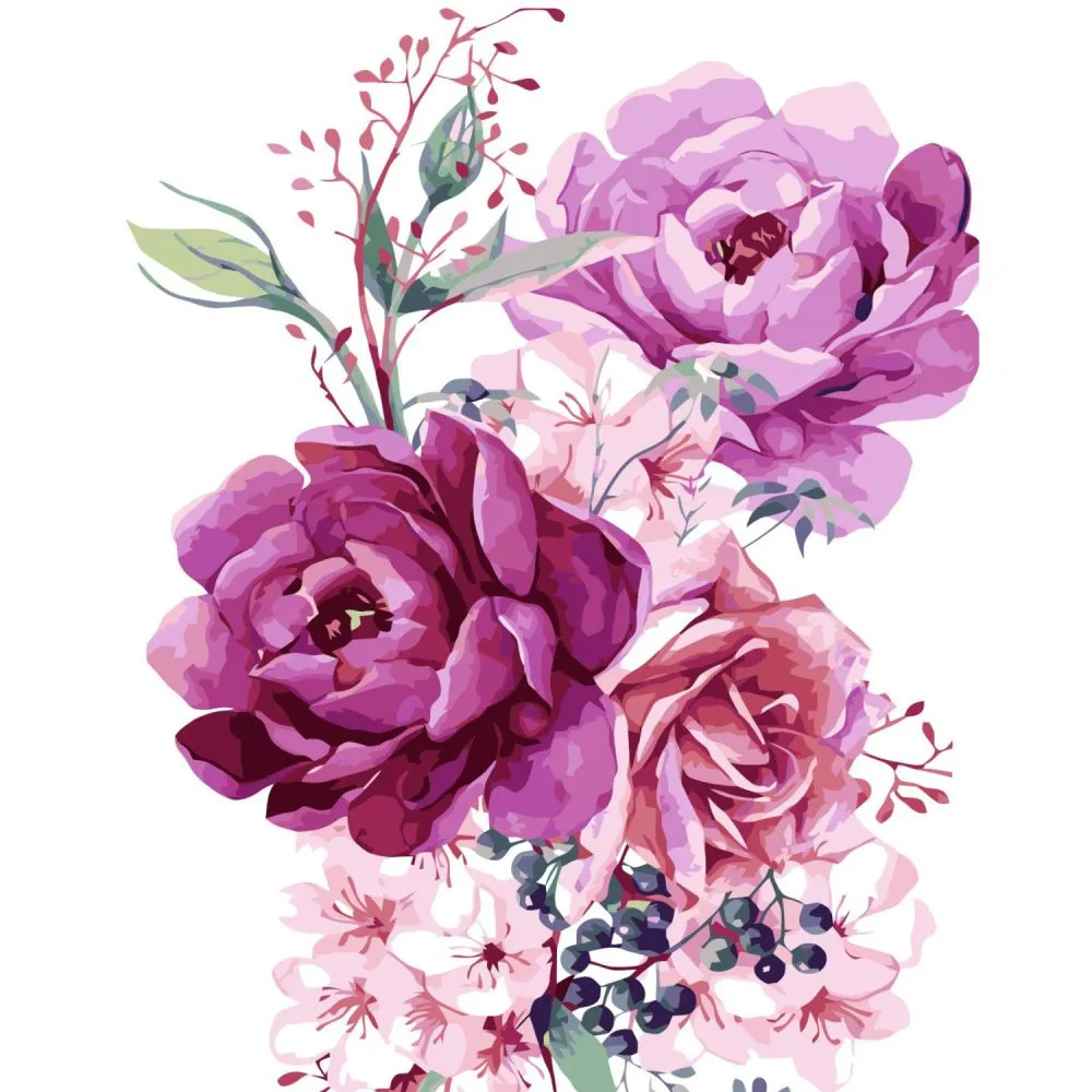 Картина за номерами Strateg ПРЕМІУМ Букет рожевих квітів з лаком розміром 40х50 см VA-3302