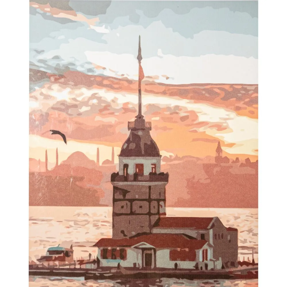 Картина за номерами Strateg ПРЕМІУМ Пейзажі Стамбула з лаком розміром 40х50 см VA-3383