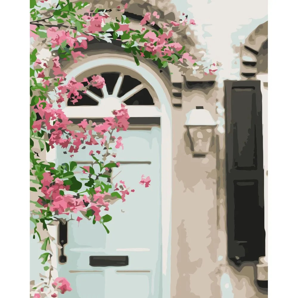 Картина за номерами Strateg ПРЕМІУМ Квітучий вхід у дім з лаком розміром 40х50 см VA-3384