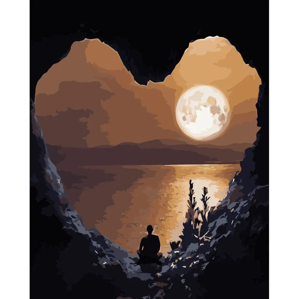 Картина за номерами Strateg ПРЕМІУМ Лунна ніч з лаком розміром 40х50 см (VA-3441)