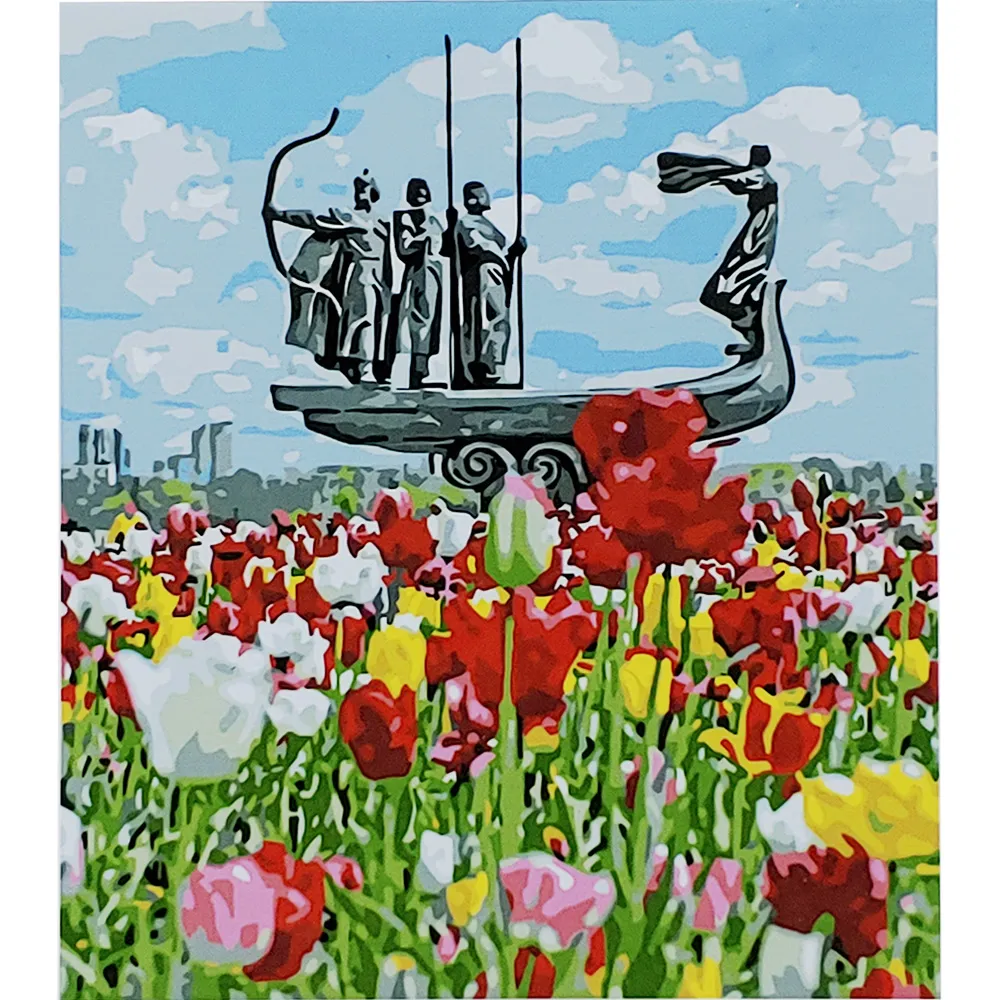 Картина за номерами Strateg ПРЕМІУМ Засновники серед тюльпанів розміром 30х40 см (SS-6578)
