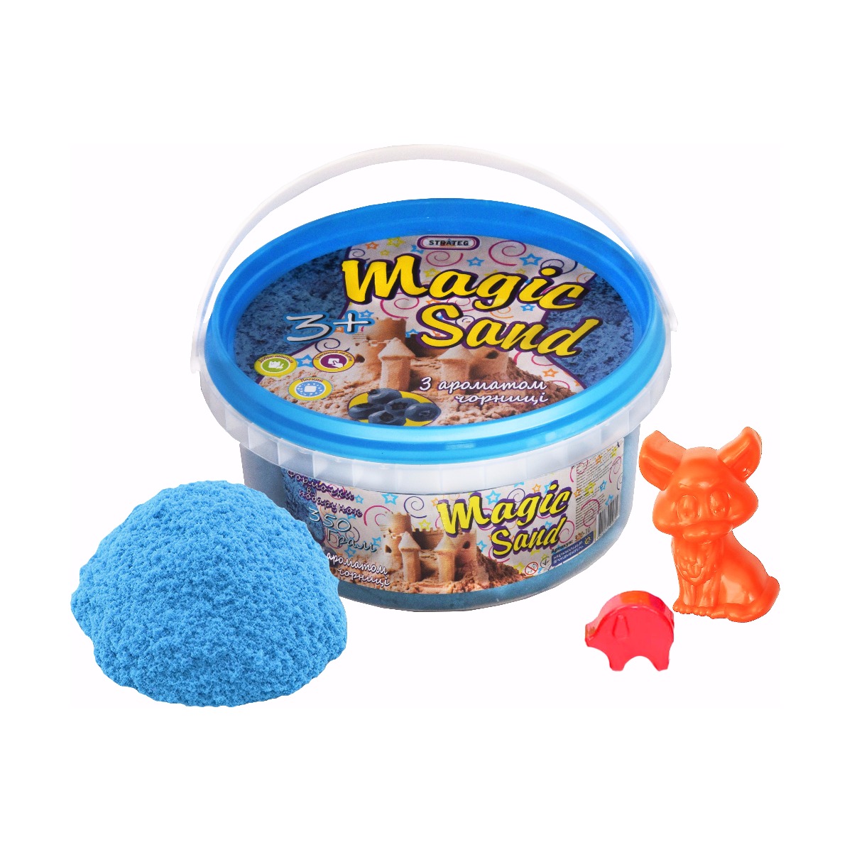 Кинетический песок Strateg Magic Sand голубой с ароматом черники в ведре 350 г (370-10)