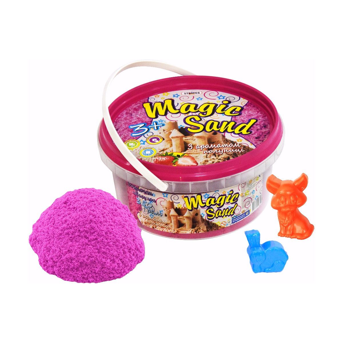 Magic sand - pink color with strawberry flavor. Bucket 350 g (370-11)