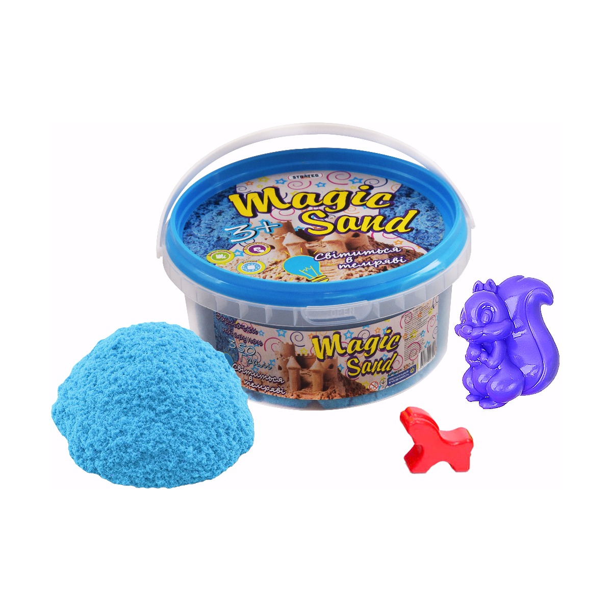 Magic sand - glows in the dark, mint color. Bucket 350 g (370-9)