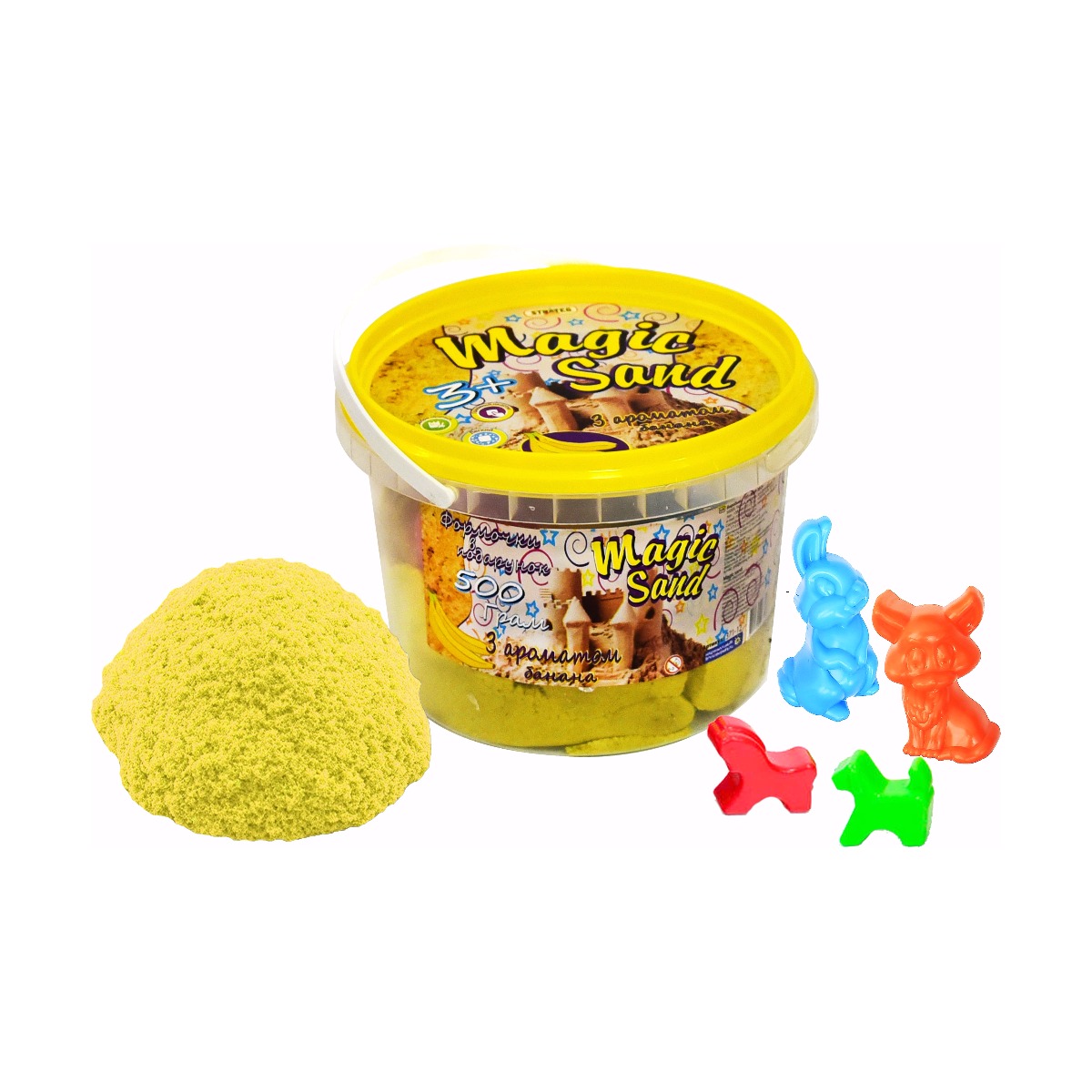 Magic sand - yellow with banana flavor. Bucket 0.5 kg (371-12)