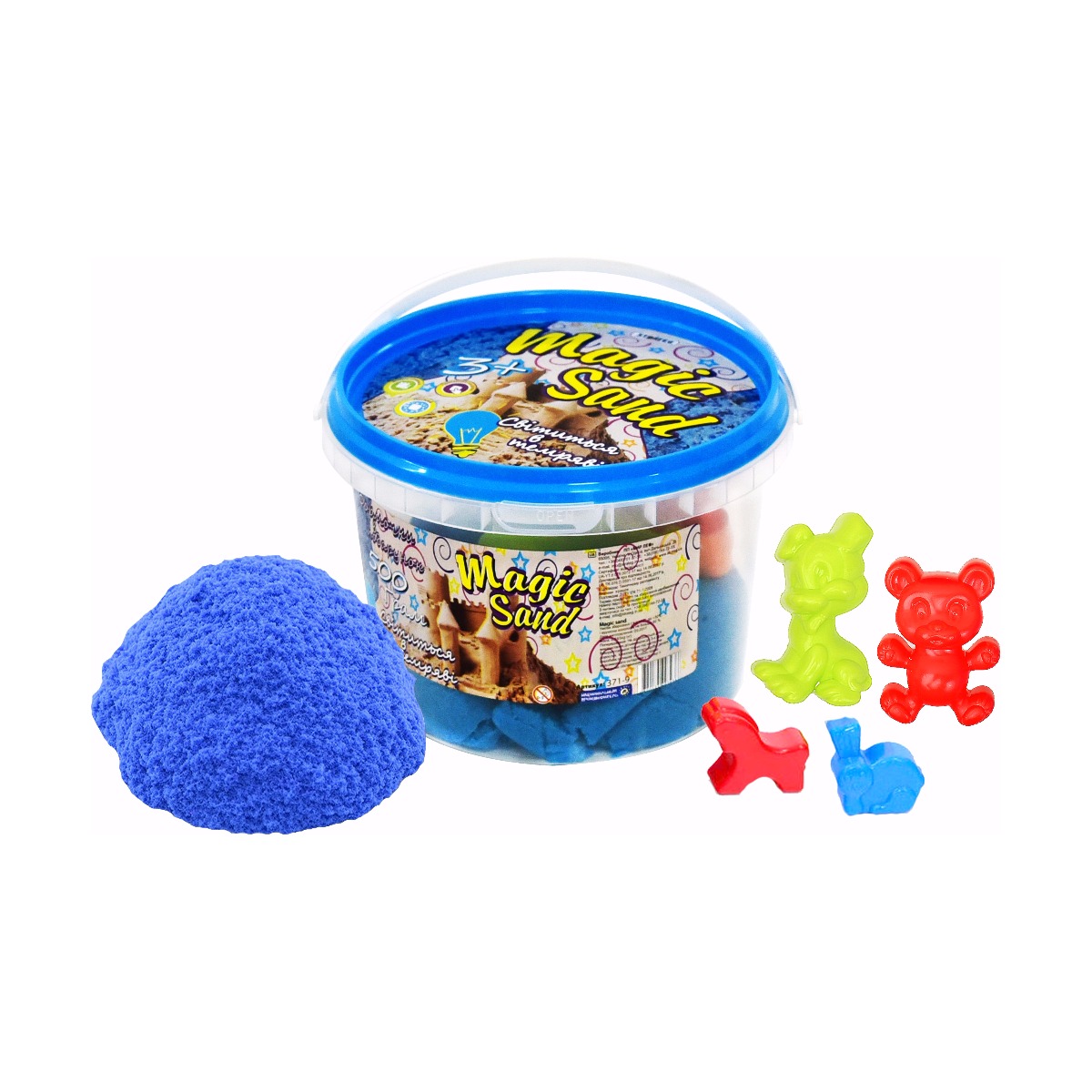 Magic sand - glows in the dark, mint color. Bucket 0.5 kg (371-9)