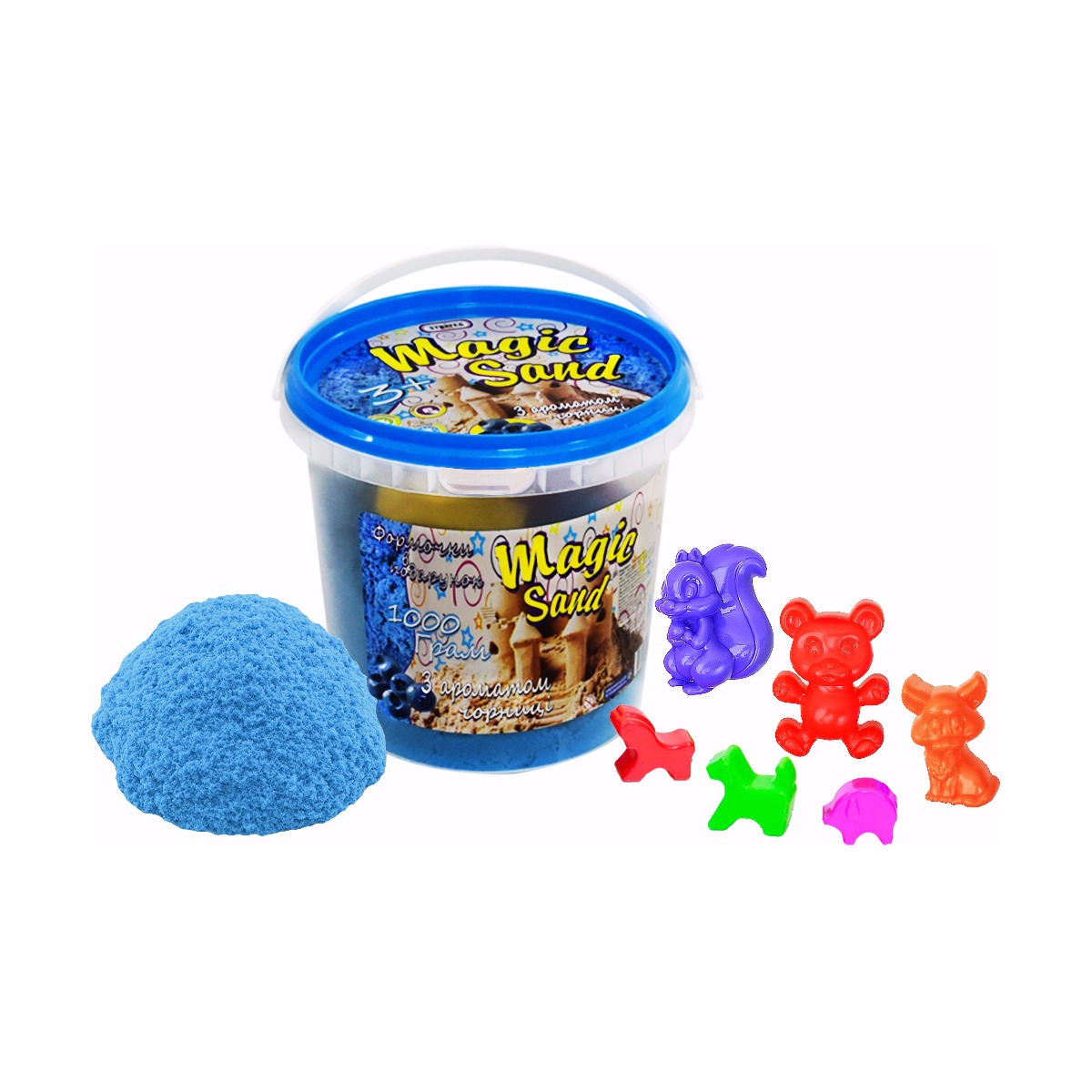Magic sand - blue in color with blueberry flavor. Bucket 1 kg (372-10)