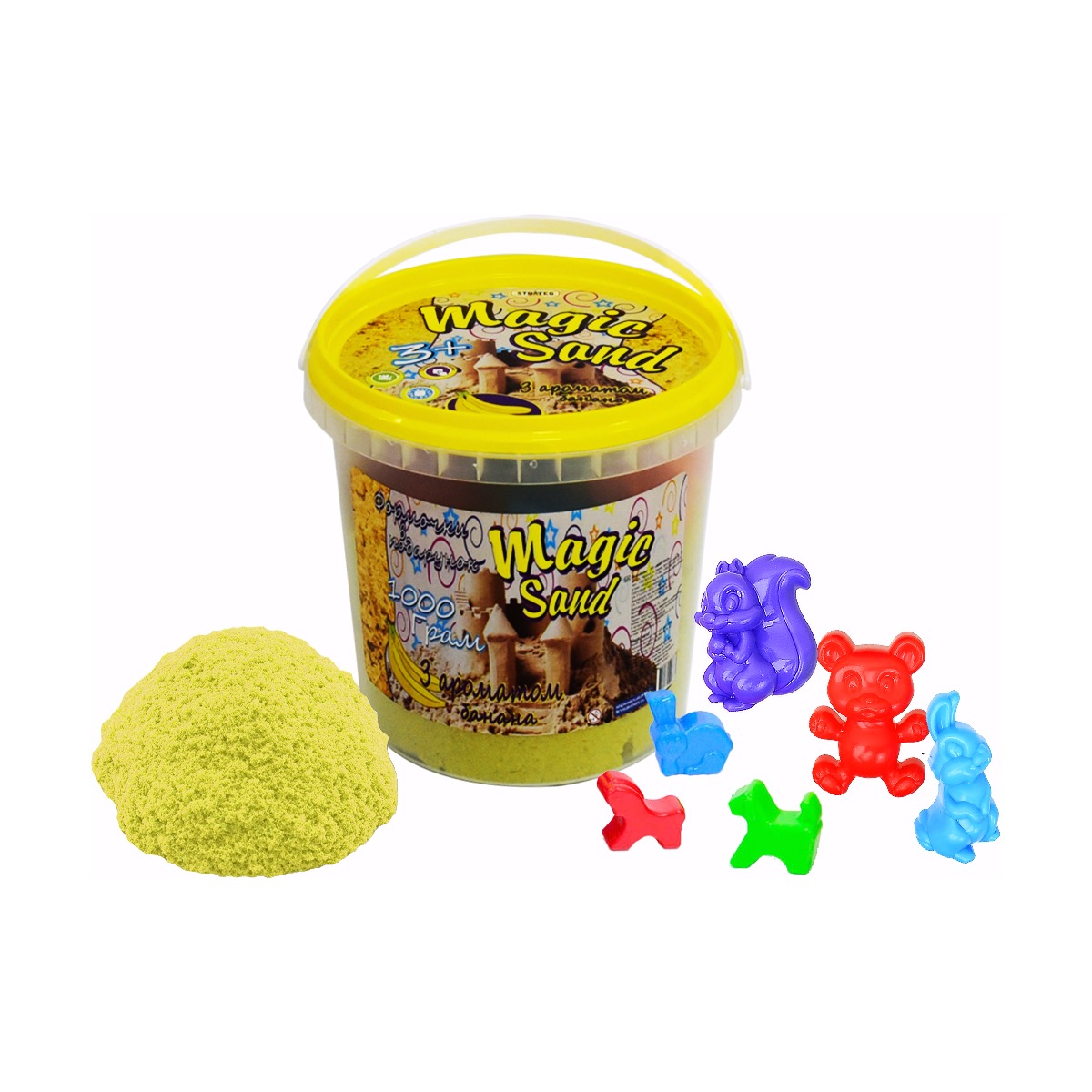 Magic sand - yellow with banana flavor. Bucket 1 kg (372-12)