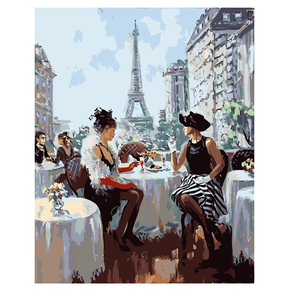 Картина за номерами Strateg ПРЕМІУМ Сніданок в Парижі з лаком розміром 40х50 см VA-0018