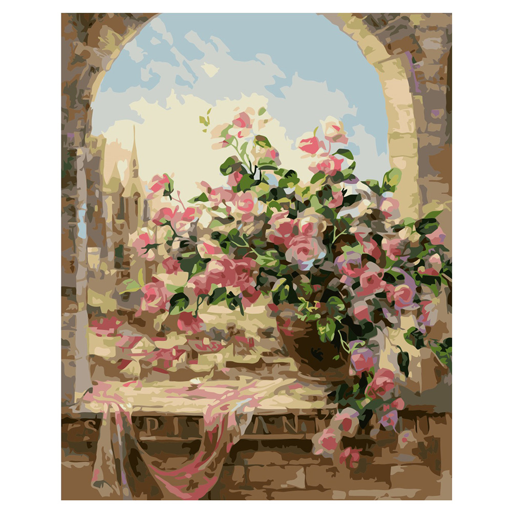 Paint by number Premium with varnish and level "Flowers near the window"(VA-0030)