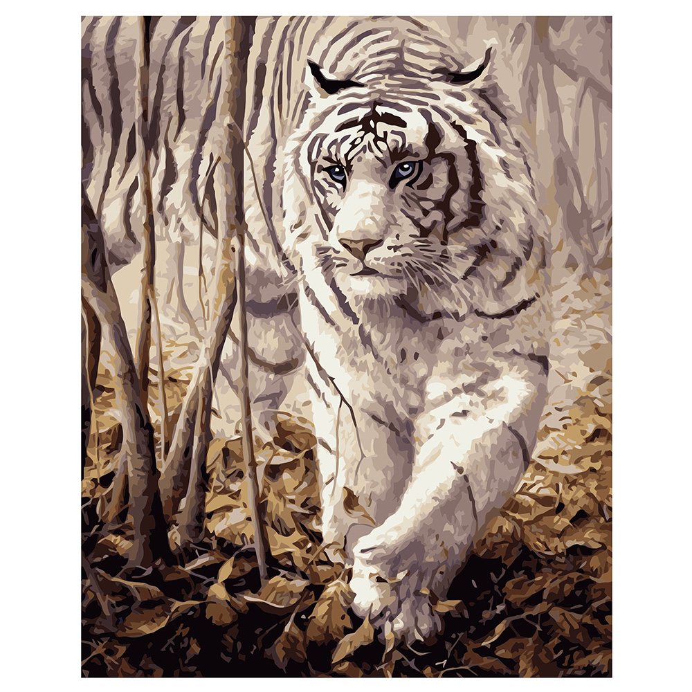 Картина за номерами Strateg ПРЕМІУМ Білий тигр з лаком розміром 40х50 см VA-0238