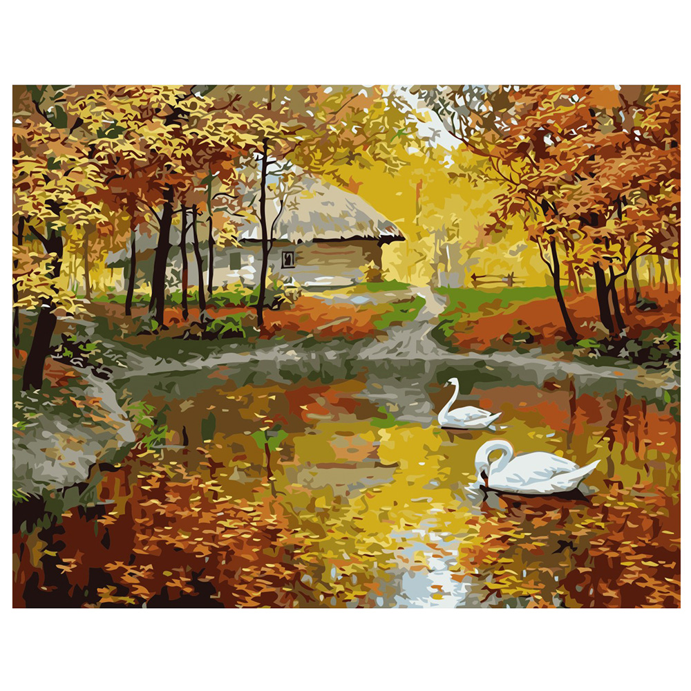 Paint by number Premium with varnish and level "Autumn lake"(VA-0276)