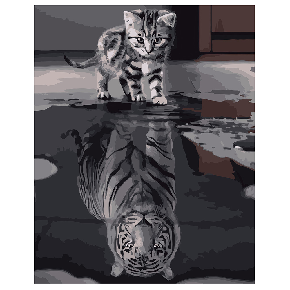 Картина за номерами Strateg ПРЕМІУМ Кіт і тигр з лаком та рівнем розміром 40х50 см VA-0500