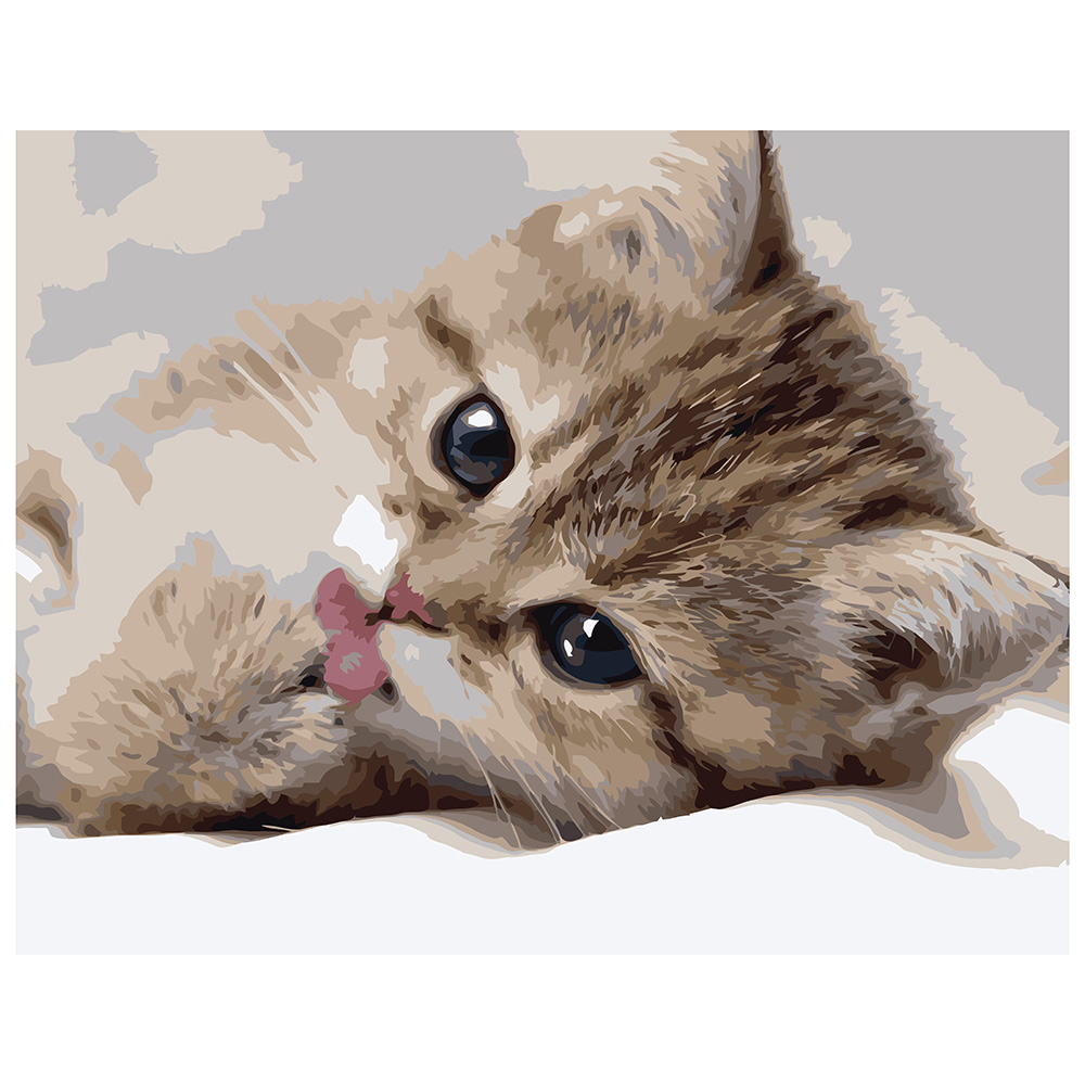 Картина за номерами Strateg ПРЕМІУМ Маленьке кошеня з лаком та рівнем розміром 40х50 см VA-0522