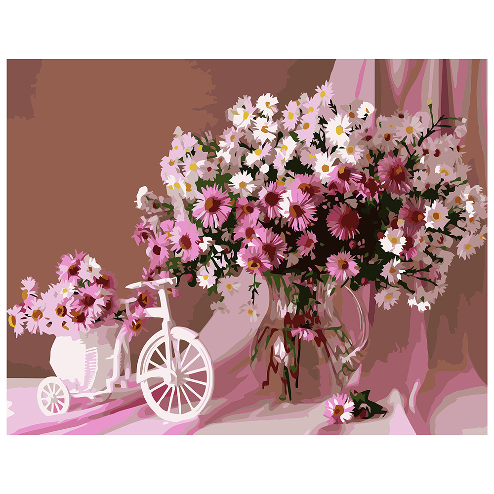 Malen nach Zahlen Strateg PREMIUM Rosa Blumenstrauß mit Lackgröße 40x50 cm VA-0565