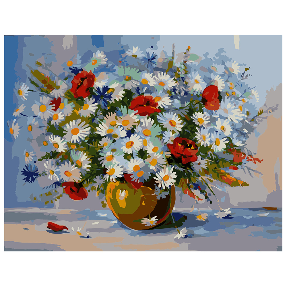 Картина за номерами Strateg ПРЕМІУМ Букет польових квітів з лаком розміром 40х50 см VA-0673