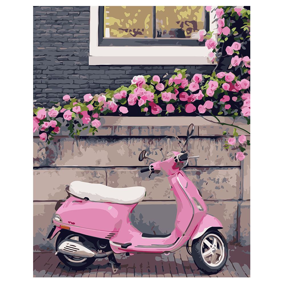 Paint by number Premium with varnish and level "Pink scooter"(VA-0863)