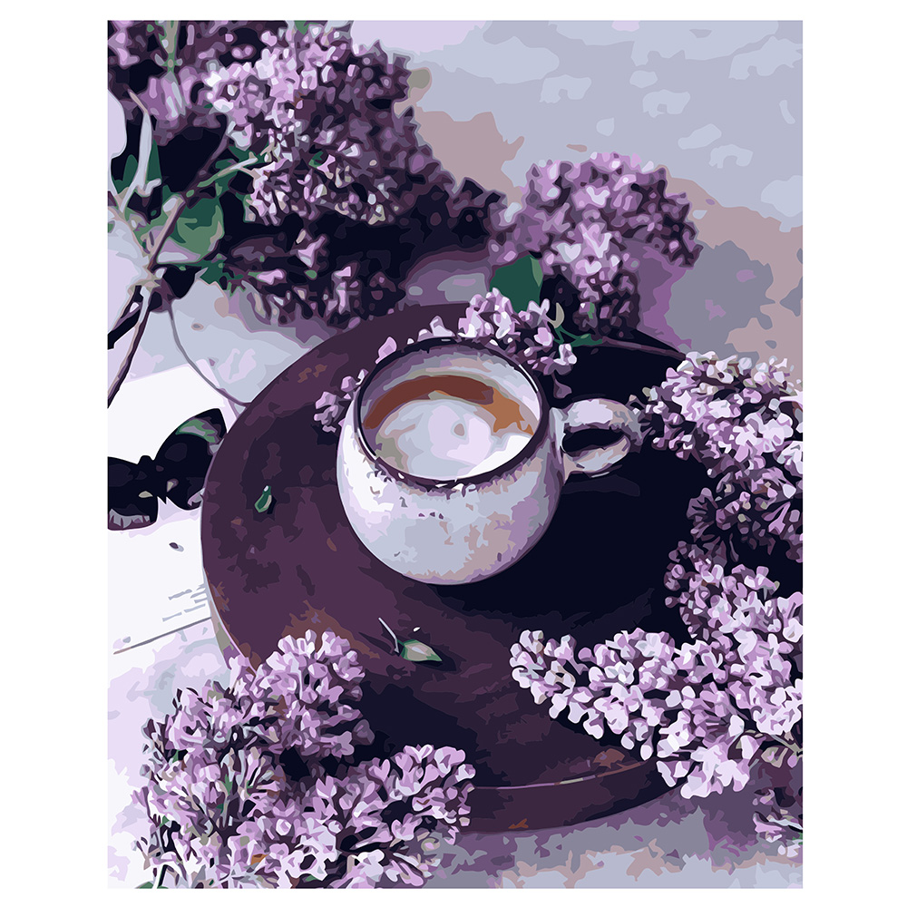 Malen nach Zahlen Strateg PREMIUM Kaffee mit lila Lack Größe 40x50 cm VA-1118