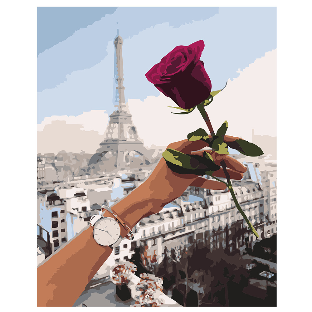 Картина за номерами Strateg ПРЕМІУМ Побачення в Парижі з лаком та рівнем розміром 40х50 см VA-1169