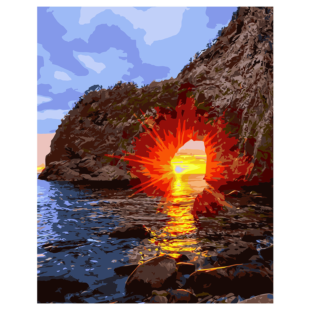 Картина за номерами Strateg ПРЕМІУМ Захід сонця з лаком розміром 40х50 см VA-1194