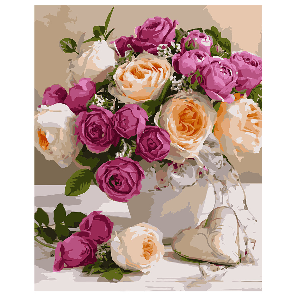 Картина за номерами Strateg ПРЕМІУМ Букет різних троянд з лаком розміром 40х50 см VA-1205