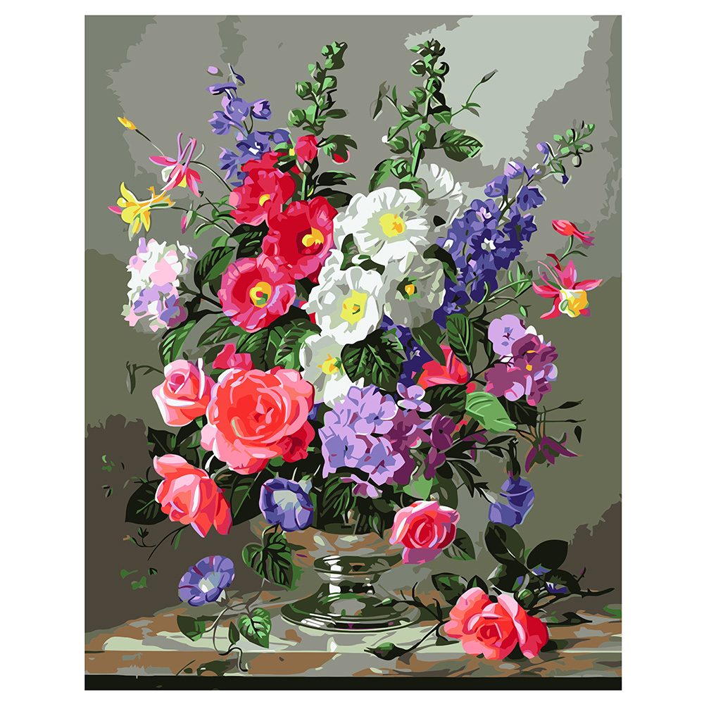 Malen nach Zahlen Strateg PREMIUM Mehrfarbiger Blumenstrauß mit Lackgröße 40x50 cm VA-1400