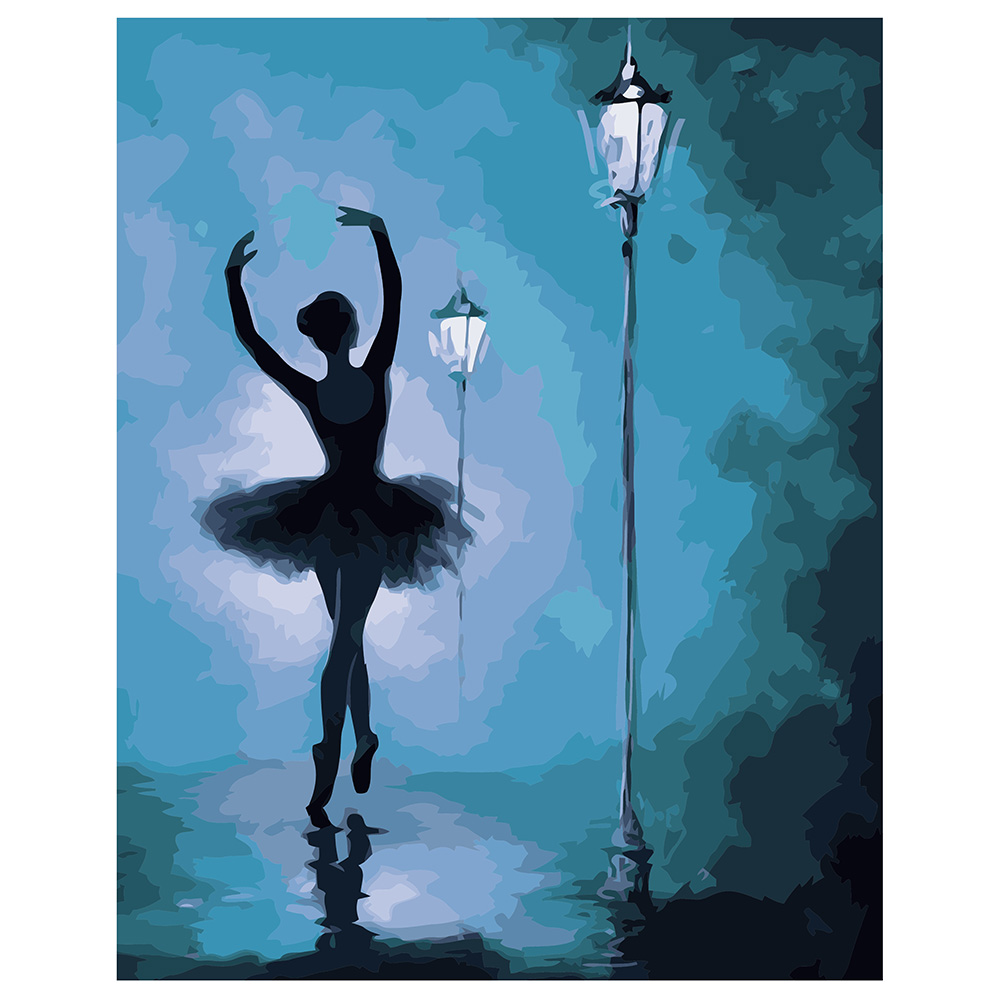 Paint by number Premium with varnish and level "Ballerina under the lantern"(VA-1427)