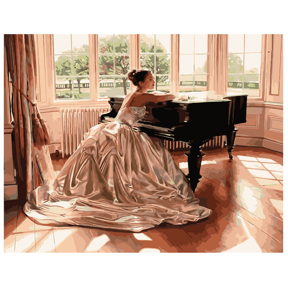 Paint by number Premium with varnish and level "Bride at the piano"(VA-1535)