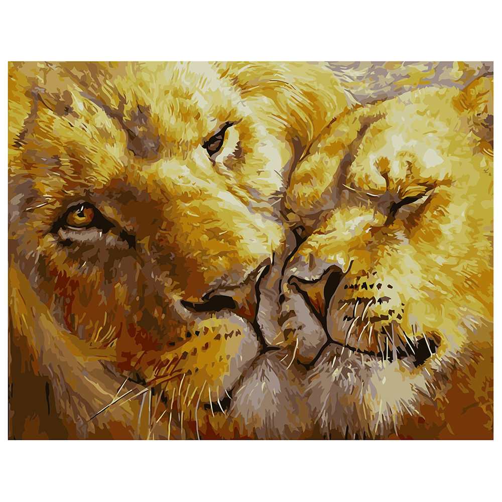 Картина за номерами Strateg ПРЕМІУМ Закохані леви з лаком розміром 40х50 см VA-1766