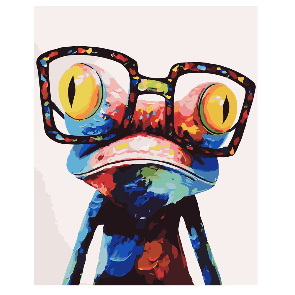 Картина по номерам Strateg ПРЕМИУМ Поп-арт: Лягушенок в очках с лаком размером 40х50 см VA-2112