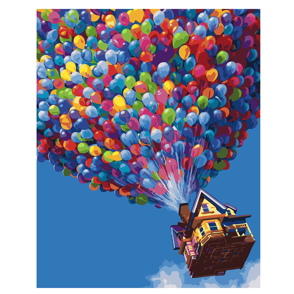 Картина по номерам Strateg ПРЕМИУМ Домик с шариками с лаком размером 40х50 см VA-2184