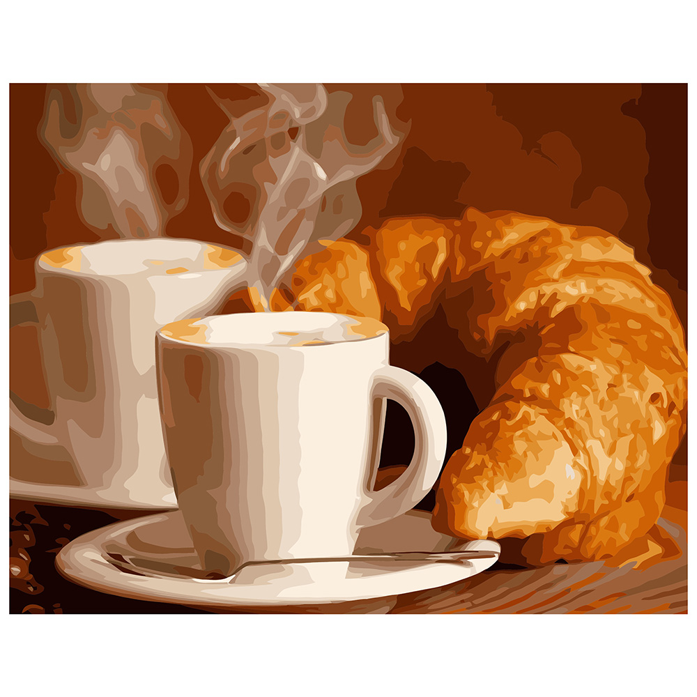 Malen nach Zahlen Strateg PREMIUM Kaffee mit Croissants mit Lackgröße 40x50 cm VA-0909