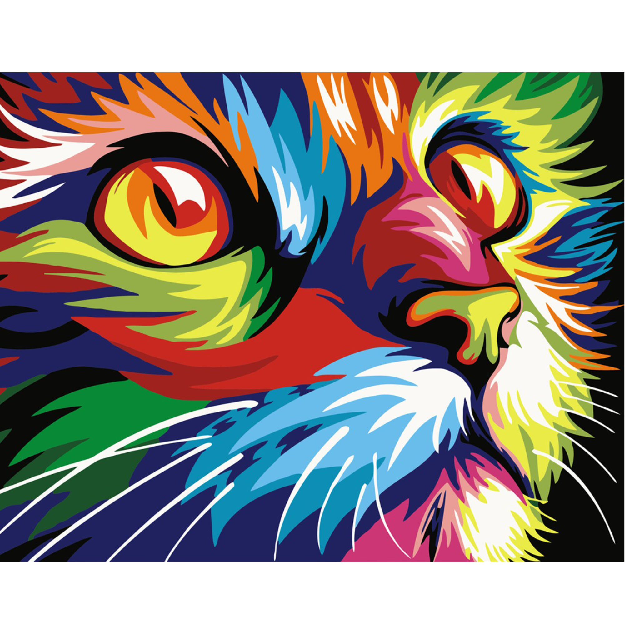 Картина за номерами Strateg ПРЕМІУМ Поп-арт кольоровий кіт з лаком та рівнем розміром 40х50 см VA-0126