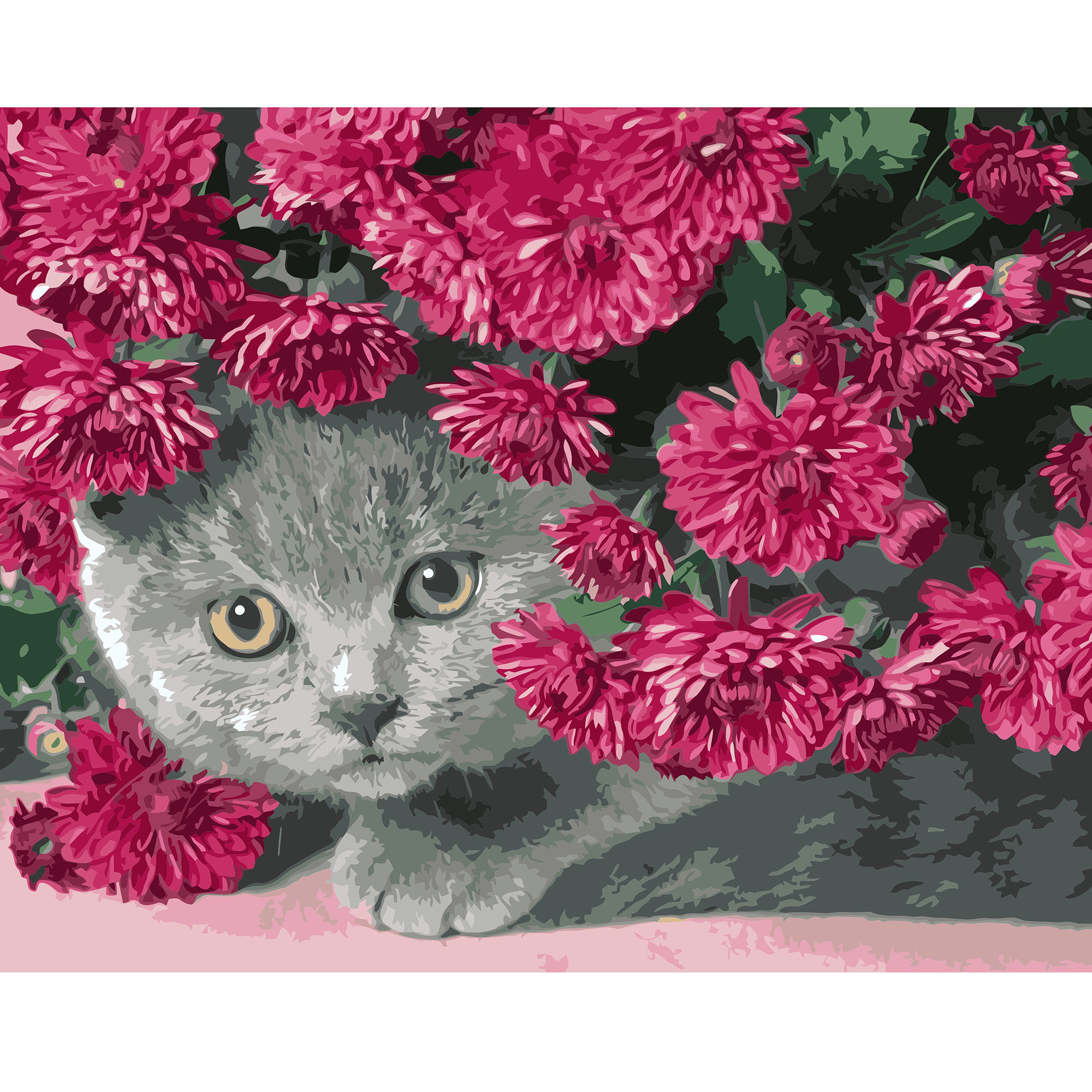 Картина за номерами Strateg ПРЕМІУМ Сірий кіт в кольорах з лаком та рівнем розміром 40х50 см VA-0586