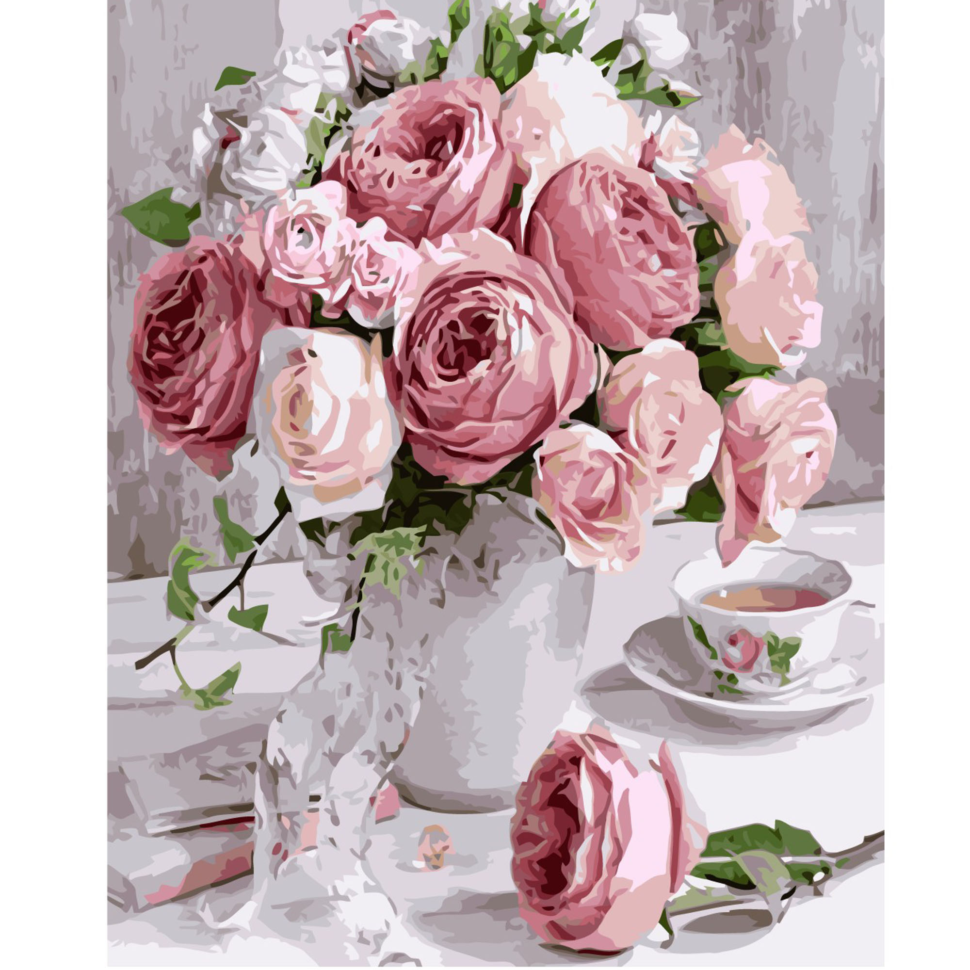 Картина за номерами Strateg ПРЕМІУМ Букет троянд з лаком розміром 40х50 см VA-1960