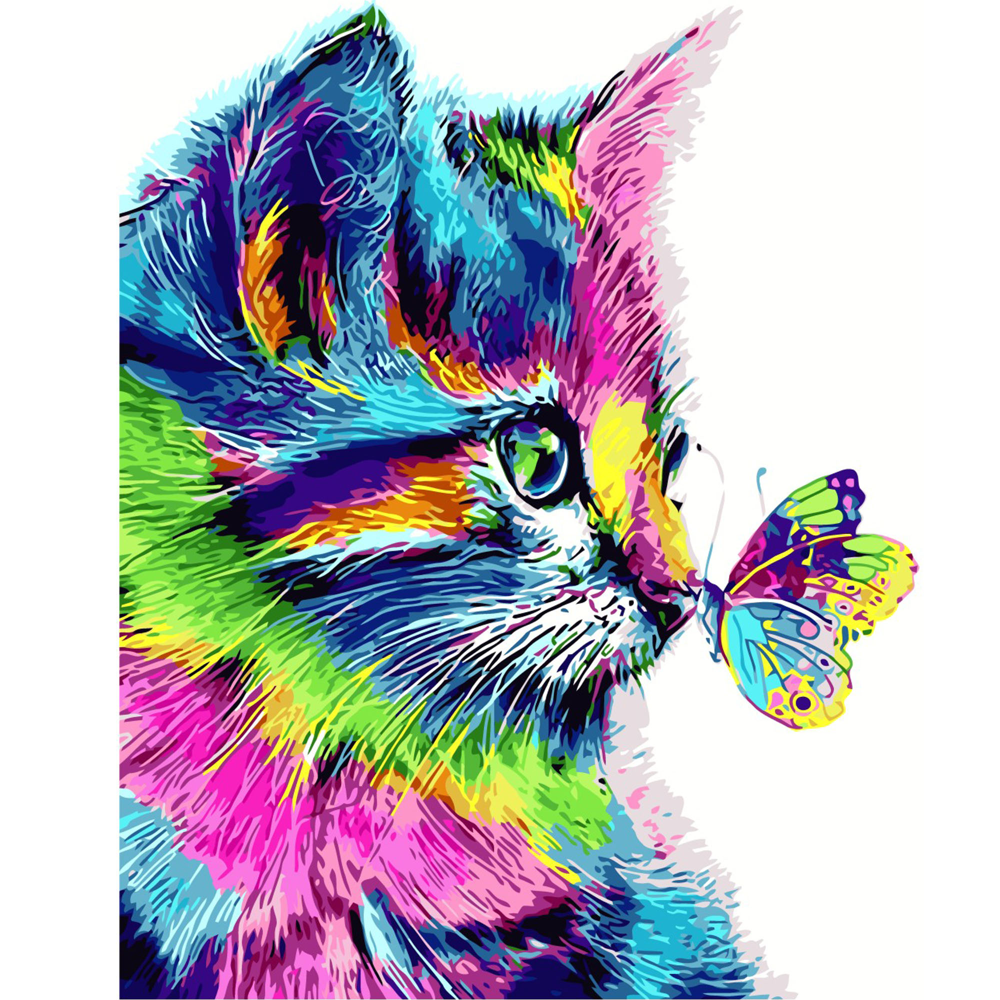 Картина за номерами Strateg ПРЕМІУМ Кольоровий кіт з метеликом з лаком розміром 40х50 см VA-2148
