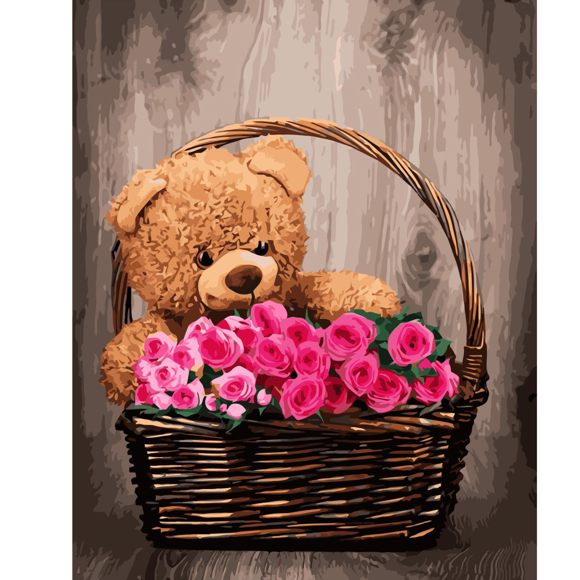 Картина по номерам Strateg ПРЕМИУМ Медвежонок с цветами с лаком размером 40х50 см VA-2209