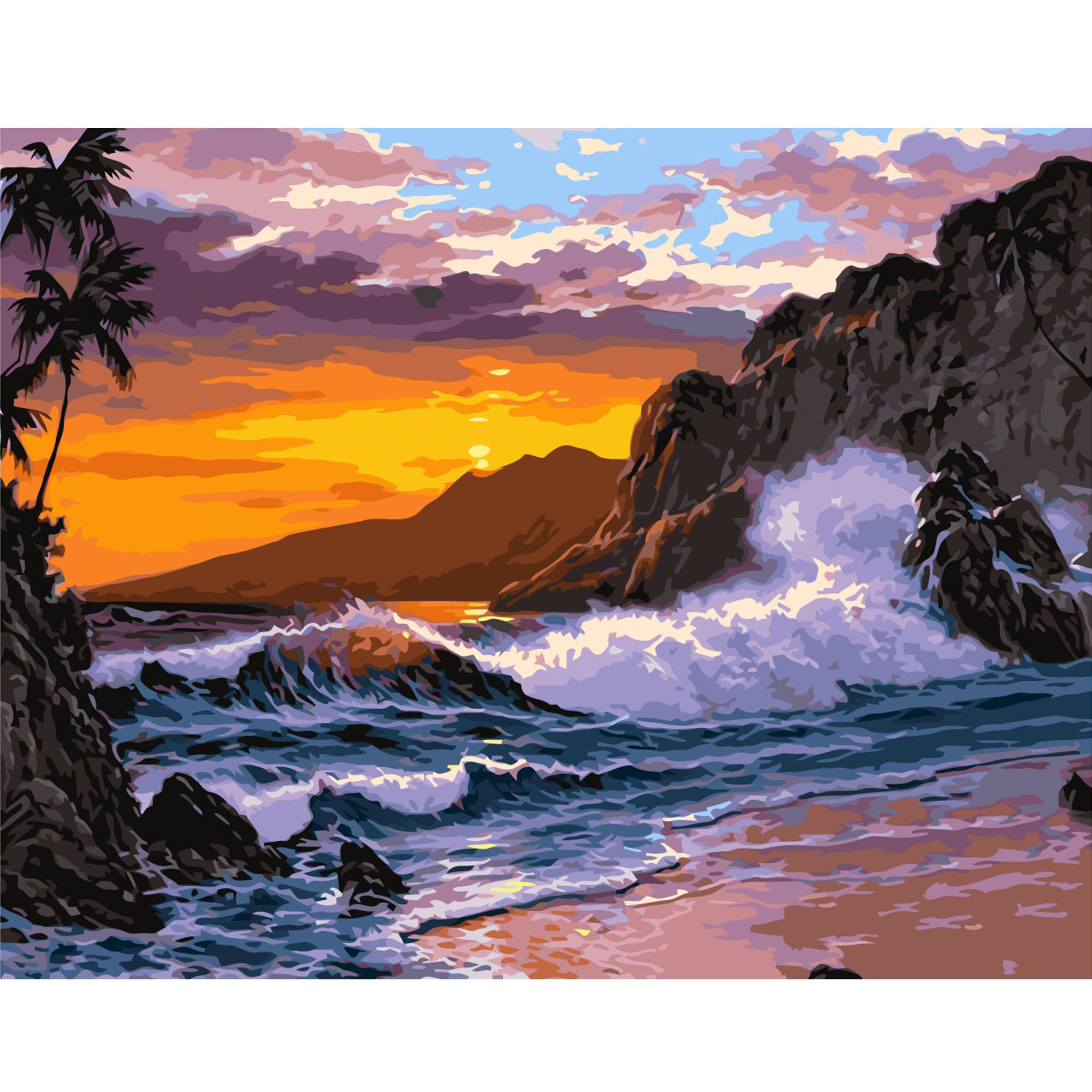 Картина за номерами Strateg ПРЕМІУМ Захід сонця на березі океану з лаком розміром 40х50 см VA-2211