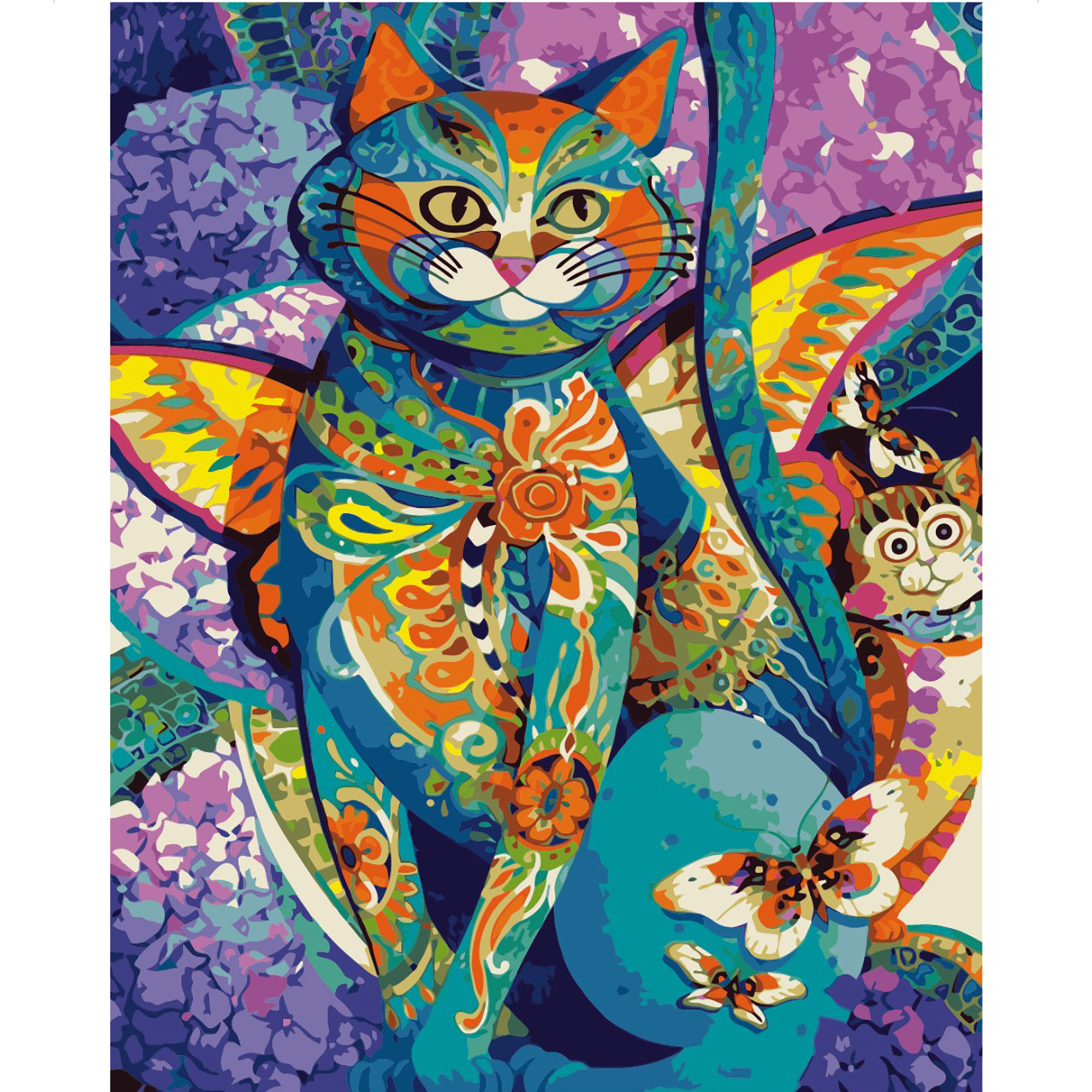 Картина за номерами Strateg ПРЕМІУМ Кіт з кольорових мотивів з лаком та рівнем розміром 40х50 см VA-0153