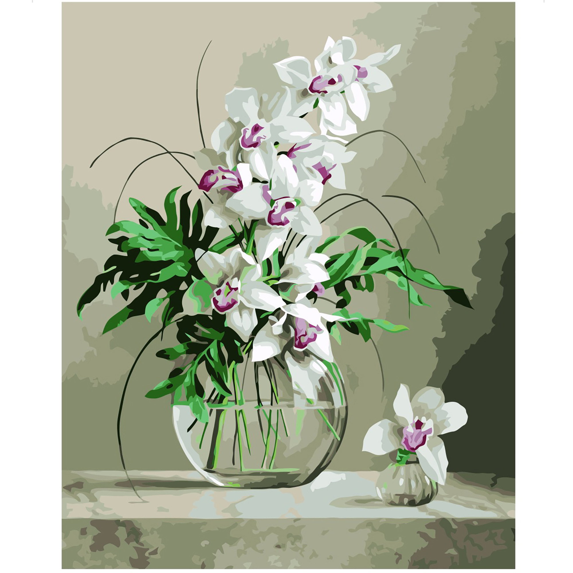 Картина за номерами Strateg ПРЕМІУМ Вишукані орхідеї з лаком розміром 40х50 см VA-0293