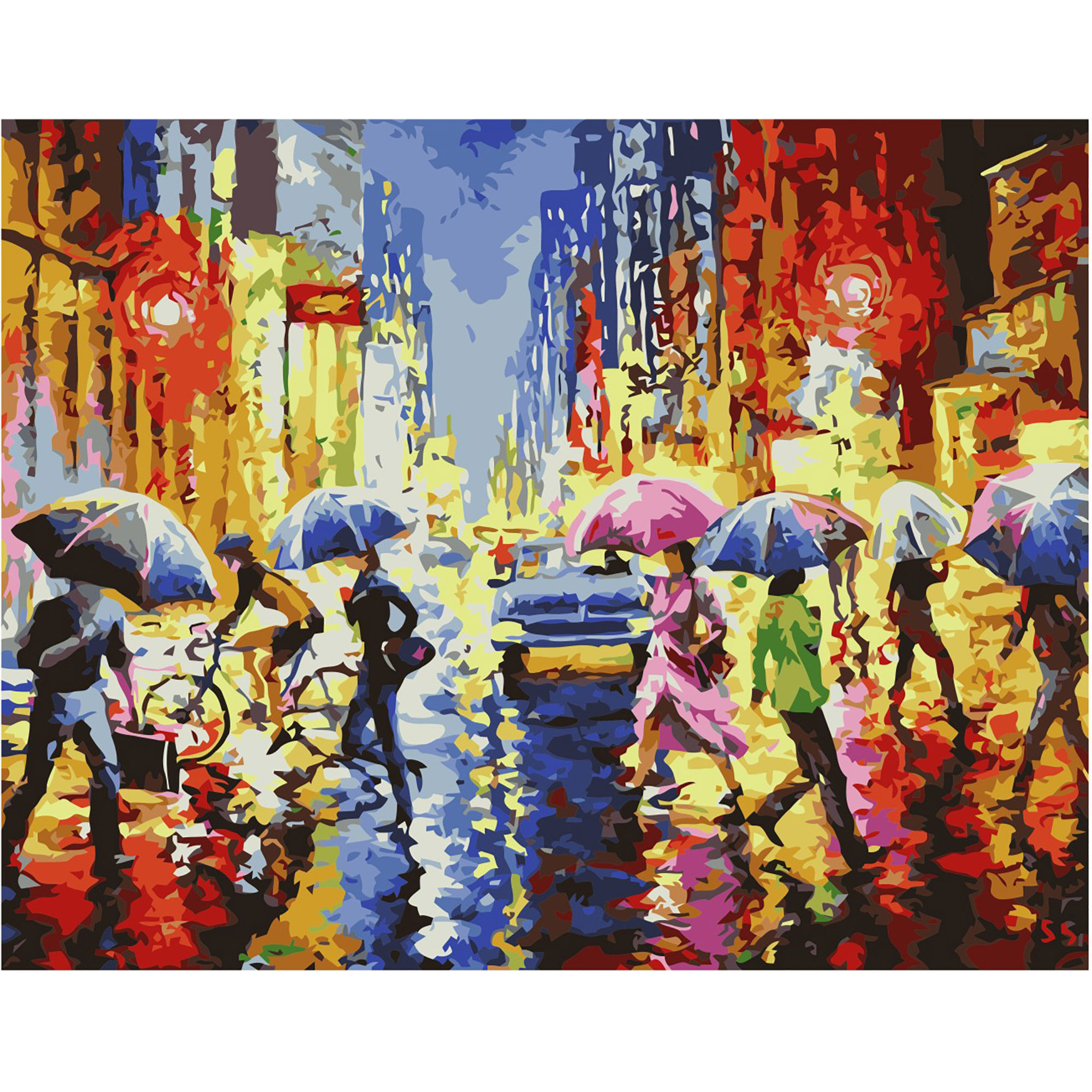 Картина за номерами Strateg ПРЕМІУМ Дощ на вулицях мегаполісу з лаком розміром 40х50 см VA-0360