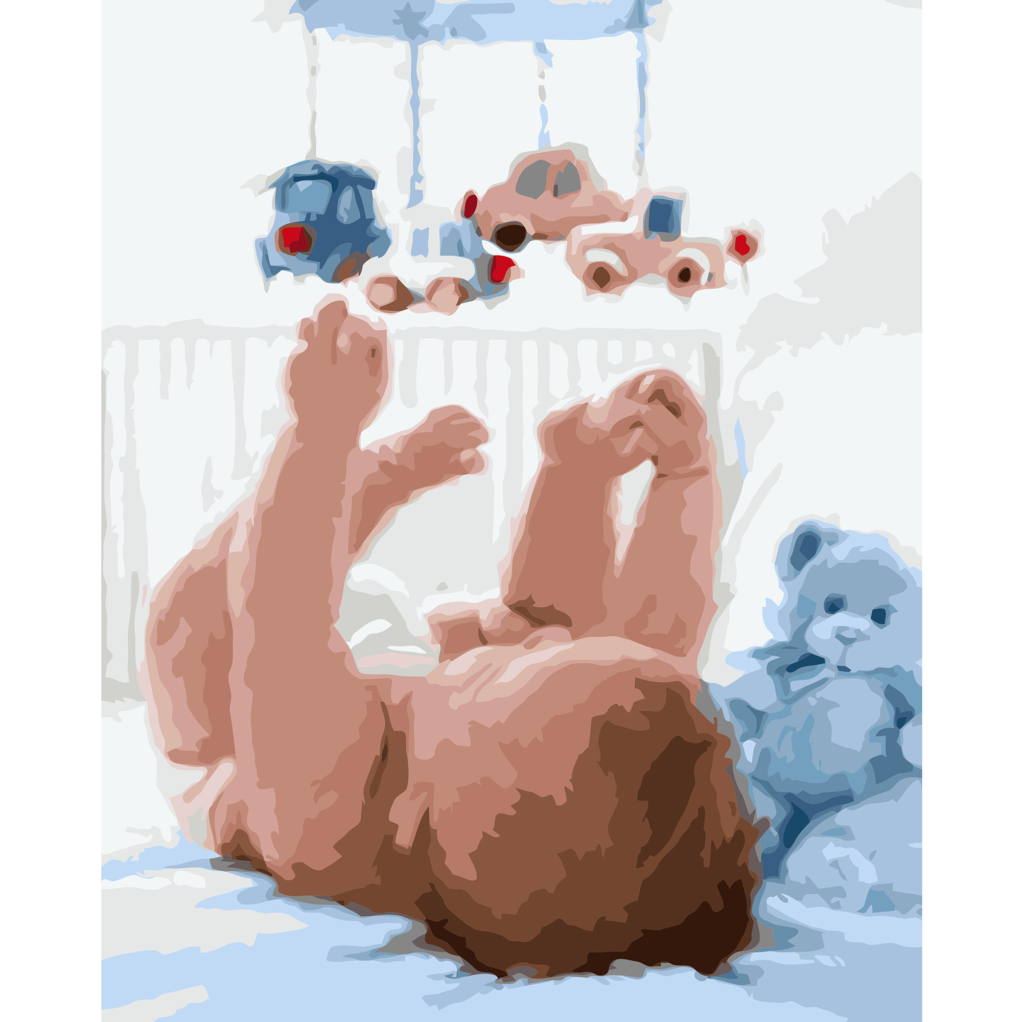 Картина за номерами Strateg ПРЕМІУМ Немовля з підвісними іграшками з лаком розміром 40х50 см VA-0886