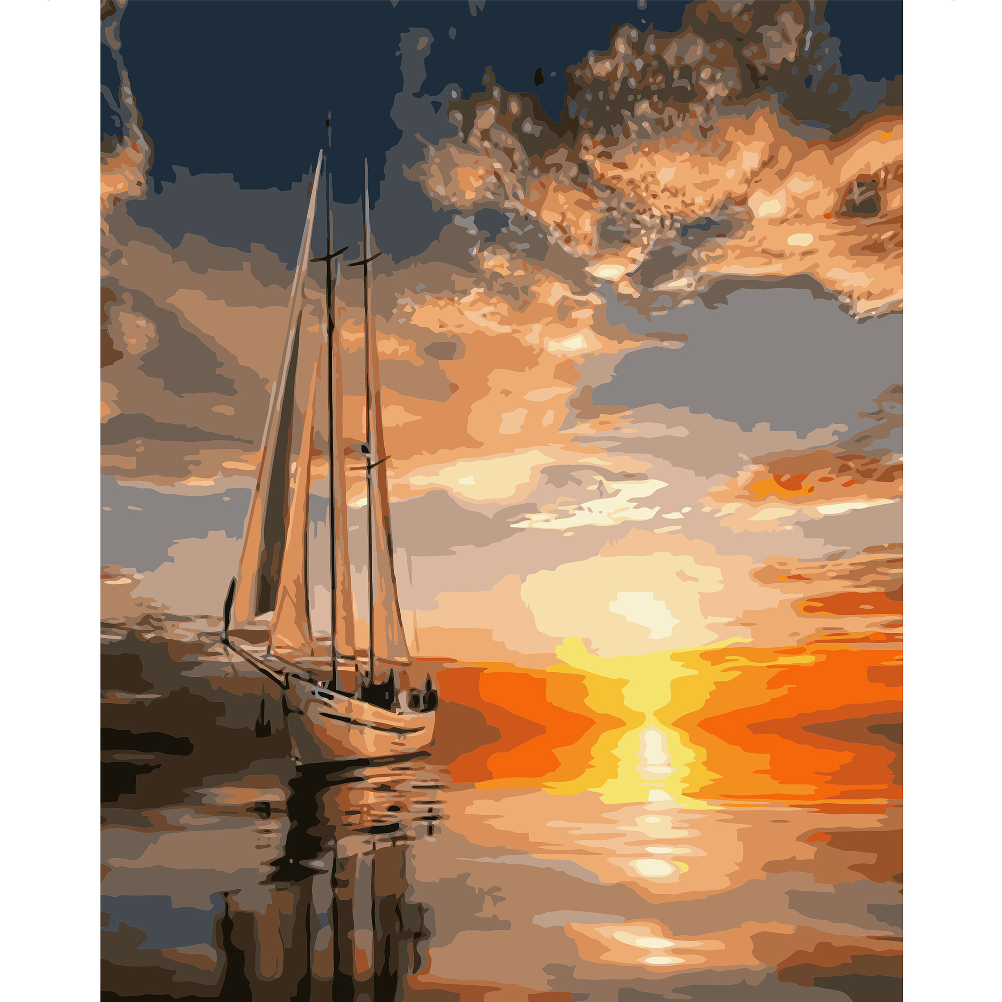 Картина за номерами Strateg ПРЕМІУМ Яхта на заході сонця з лаком та рівнем розміром 40х50 см VA-1189