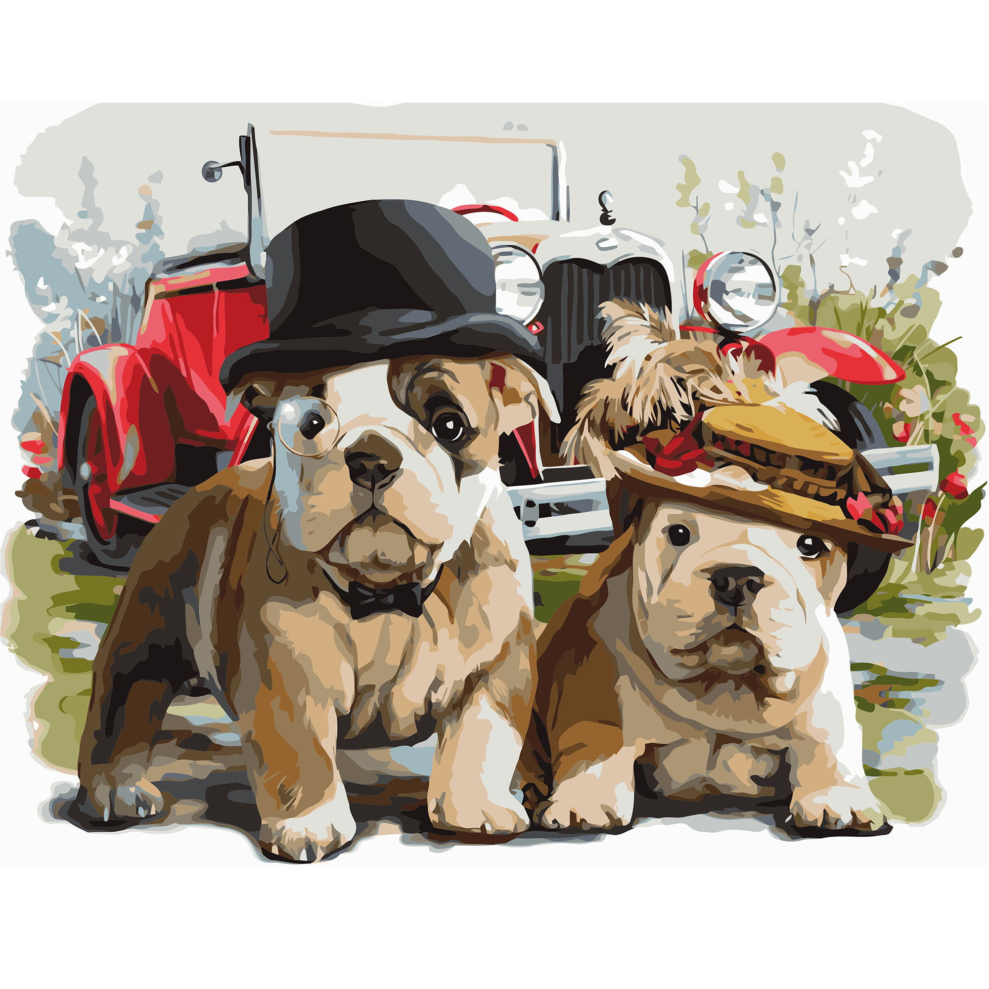 Картина за номерами Strateg ПРЕМІУМ Собаки в стилі ретро з лаком розміром 40х50 см VA-1246