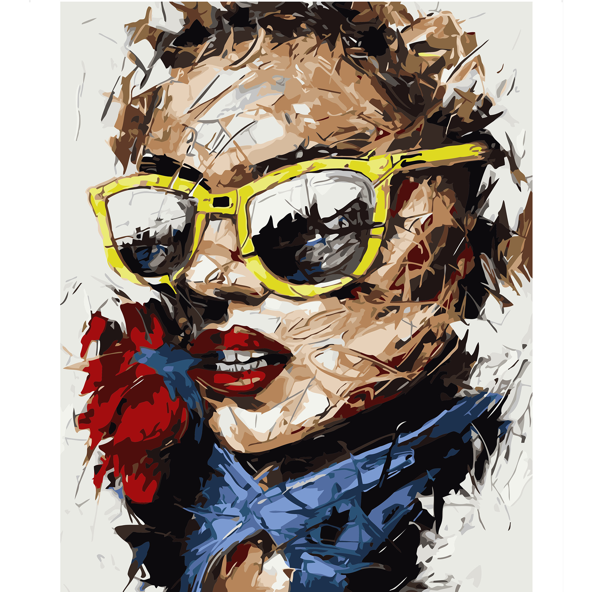 Картина за номерами Strateg ПРЕМІУМ Дівчина в жовтих окулярах з лаком розміром 40х50 см VA-1385