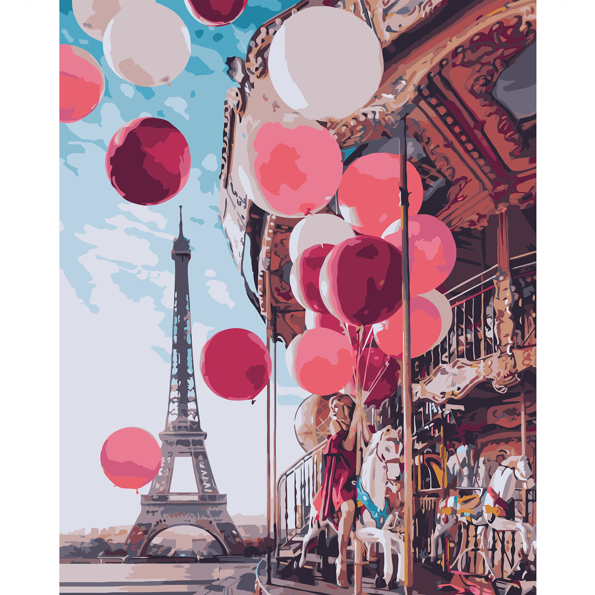 Картина за номерами Strateg ПРЕМІУМ Дівчина з кулями в Парижі з лаком розміром 40х50 см VA-1553