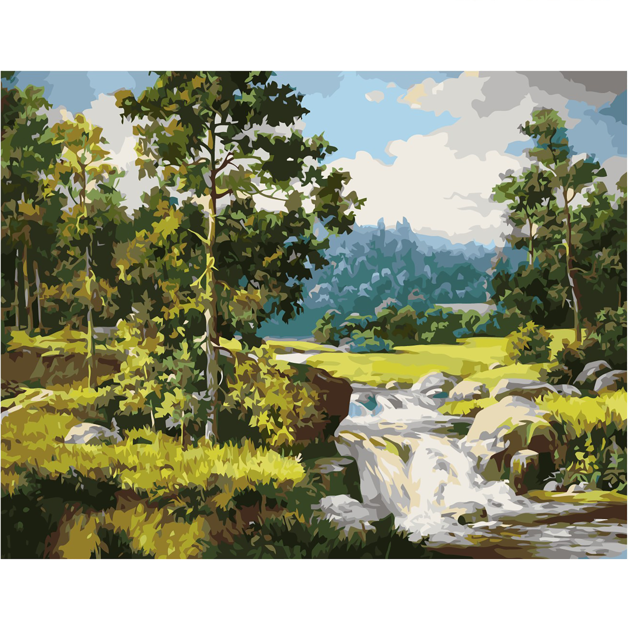 Картина за номерами Strateg ПРЕМІУМ Лісовий пейзаж з лаком розміром 40х50 см VA-1808