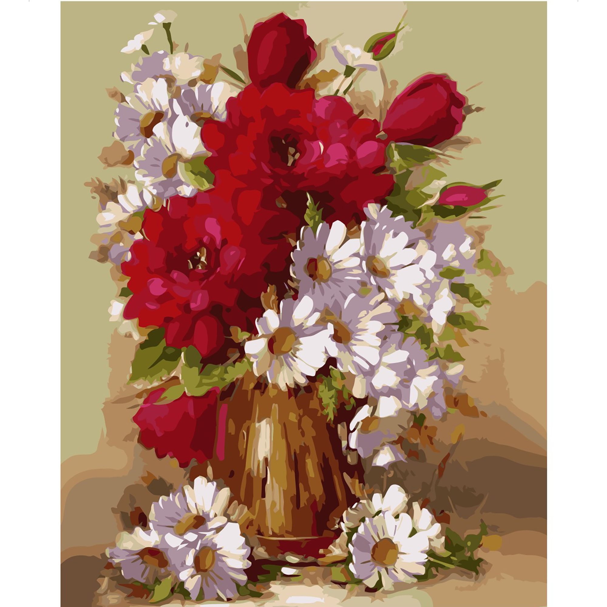 Malen nach Zahlen Strateg PREMIUM Rot-weißer Blumenstrauß mit Lack im Format 40x50 cm VA-2010
