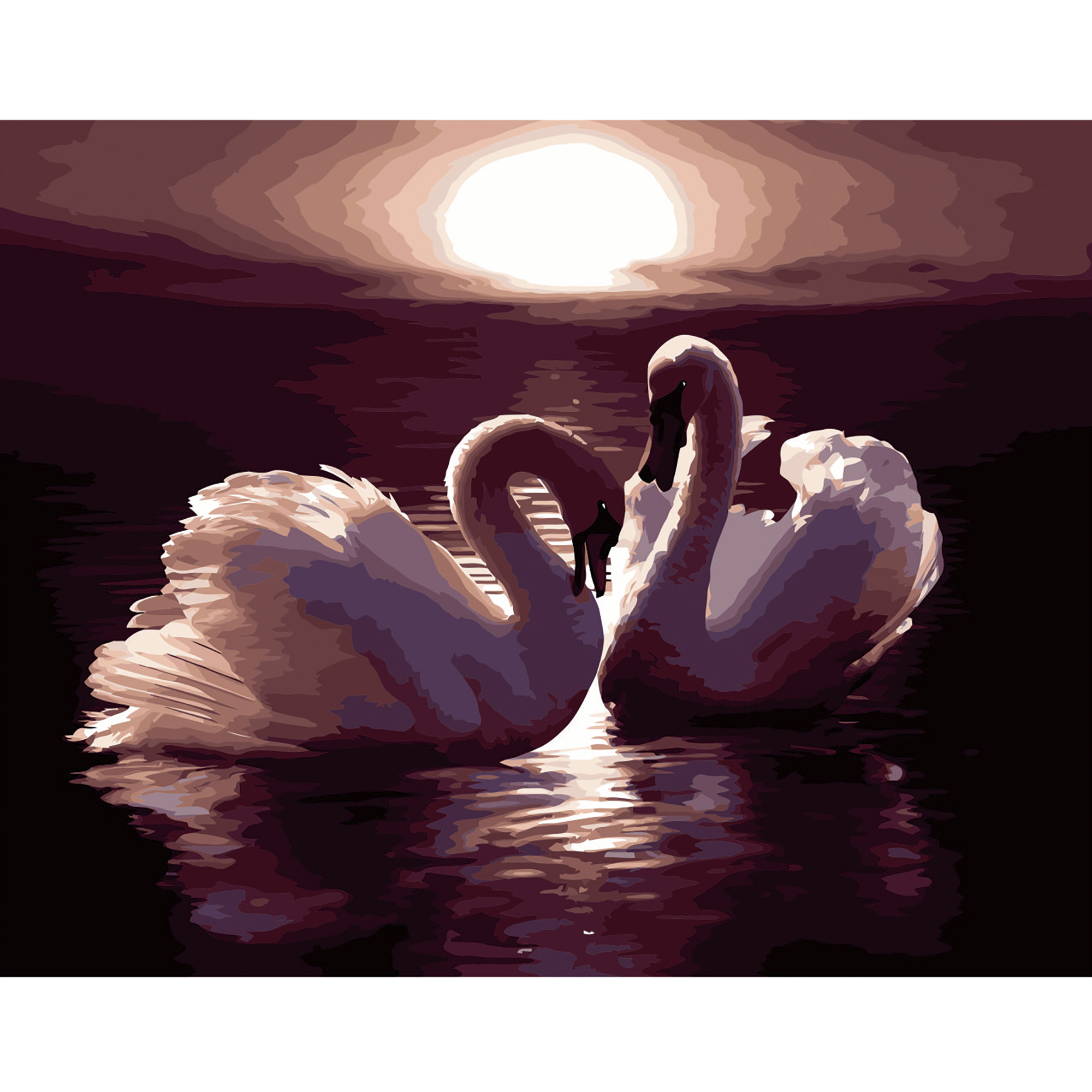 Картина за номерами Strateg ПРЕМІУМ Закохані лебеді з лаком та рівнем розміром 40х50 см VA-2671