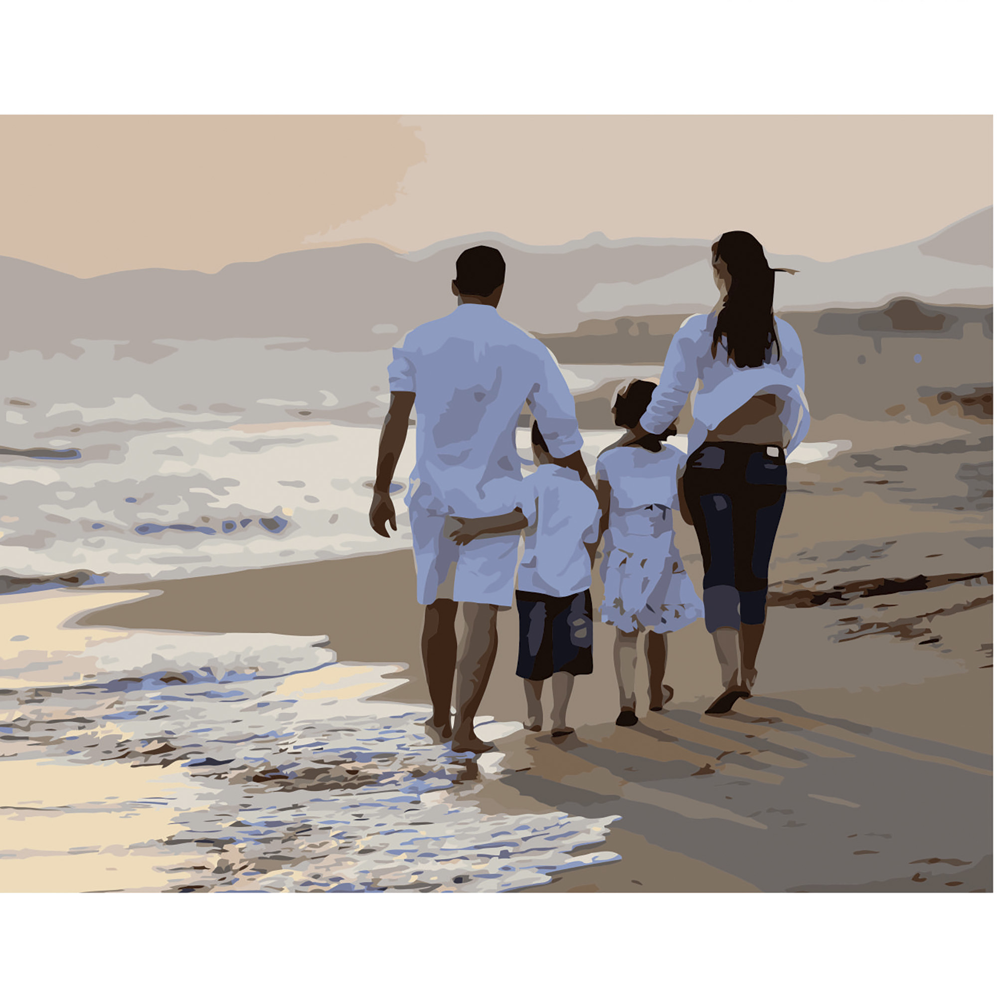 Картина за номерами Strateg ПРЕМІУМ Сімейна прогулянка уздовж берега з лаком розміром 40х50 см VA-2665
